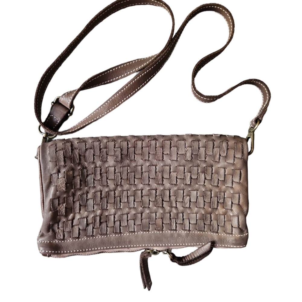 Cuir Rose Italy Mini Woven Leather Crossbody Bag